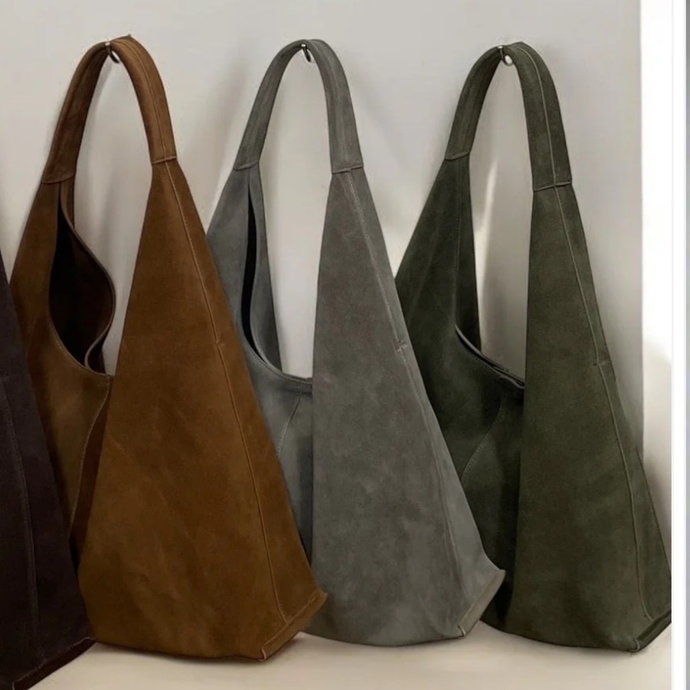ShopEvelynne Suede Hobo Bag in Brown, Gray, Olive Green